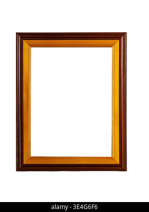 Leerer leerer Retro-Holzrahmen isoliert auf weiß Stockfoto