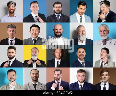 Große Sammlung männlicher Porträts. Männer unterschiedlichen Alters Stockfoto