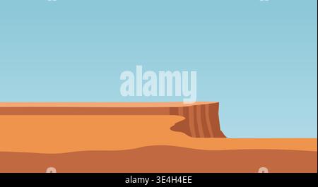 Minimalistische Vektorgrafik-Illustration einer trockenen Schluchtlandschaft unter einem klaren blauen Himmel. Stock Vektor