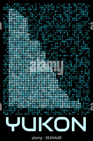 Digitale gepunktete Karte Yukon, Kanada. Form der Provinz in Cyan-Farbpalette auf dunklem Hintergrund. Futuristisches Kartendesign in Yukon, Kanada. Stock Vektor