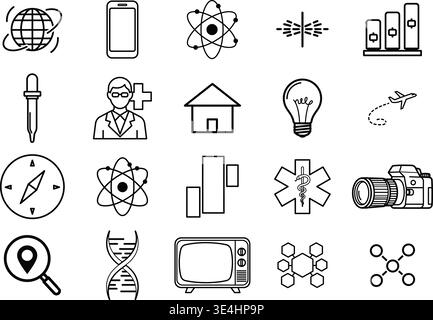 Symbolsatz Wissenschaft und Technologie Stock Vektor