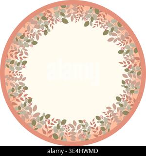 Herbstgrün Und Braunes Blattmuster-Ornament Auf Hintergrund Mit Mehrschichtigem Kreisrahmen Stock Vektor