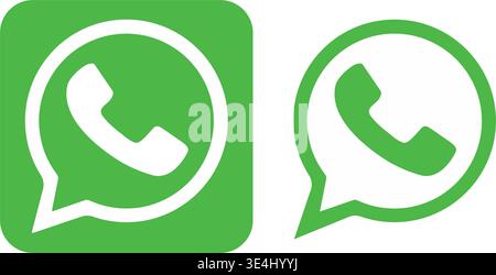 Symbole für die Kommunikation in sozialen Medien mit Telefonhörer und Chat-Bubble-Symbol auf grünem und weißem Hintergrund. Stock Vektor
