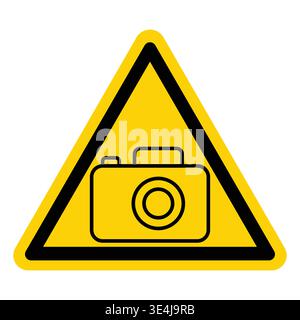 Ein hellgelbes dreieckiges Warnschild mit einem Kamerasymbol. Diese Abbildung betont die Einschränkungen bei der Fotografie und dient als Sicherheitshinweis Stock Vektor