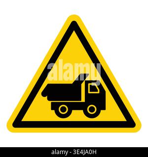 Ein dreieckiges gelbes Warnschild mit einem Kipplader-Symbol weist auf Baugefahren hin und fördert das Sicherheitsbewusstsein auf Straßen und Arbeitssitze Stock Vektor