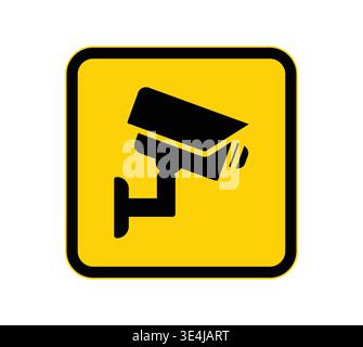 Ein hellgelbes Warnschild mit einem Überwachungskamerasymbol hebt die Sicherheit und Überwachung hervor. Ideal für Sicherheitskampagnen und Technologieprojekte Stock Vektor