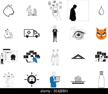 „Eine erstklassige, umfangreiche Sammlung professioneller Vektorlinien und Glyphicons, die speziell für verschiedene Unternehmen und moderne Technologien kuratiert wurden Stock Vektor