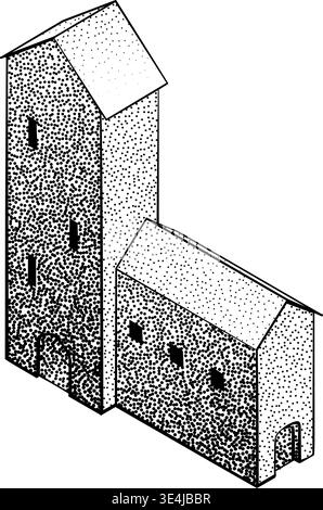 Mittelalterliche Gebäudekarte Symbol Vintage Illustration Stock Vektor