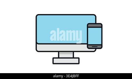 Desktop-Computer- und Smartphone-Vektorsymbol in sanften Pastellfarben Stock Vektor
