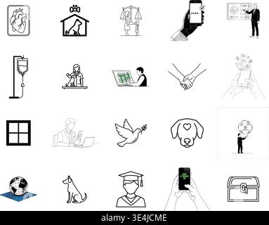 „Eine erstklassige, umfangreiche Sammlung professioneller Vektorlinien und Glyphicons, die speziell für verschiedene Unternehmen und moderne Technologien kuratiert wurden Stock Vektor