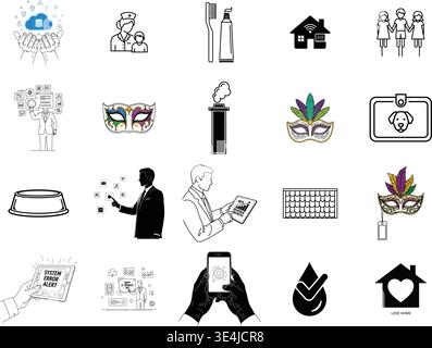 „Eine erstklassige, umfangreiche Sammlung professioneller Vektorlinien und Glyphicons, die speziell für verschiedene Unternehmen und moderne Technologien kuratiert wurden Stock Vektor
