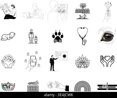 „Eine erstklassige, umfangreiche Sammlung professioneller Vektorlinien und Glyphicons, die speziell für verschiedene Unternehmen und moderne Technologien kuratiert wurden Stock Vektor