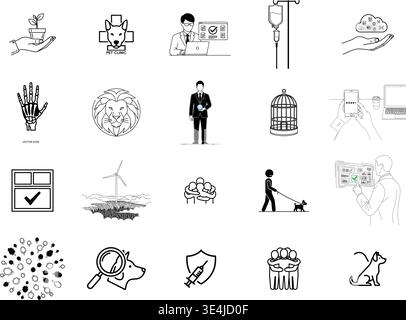 „Eine erstklassige, umfangreiche Sammlung professioneller Vektorlinien und Glyphicons, die speziell für verschiedene Unternehmen und moderne Technologien kuratiert wurden Stock Vektor