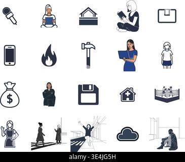 „Eine erstklassige, umfangreiche Sammlung professioneller Vektorlinien und Glyphicons, die speziell für verschiedene Unternehmen und moderne Technologien kuratiert wurden Stock Vektor