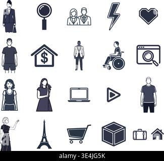 „Eine erstklassige, umfangreiche Sammlung professioneller Vektorlinien und Glyphicons, die speziell für verschiedene Unternehmen und moderne Technologien kuratiert wurden Stock Vektor