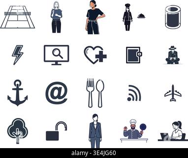 „Eine erstklassige, umfangreiche Sammlung professioneller Vektorlinien und Glyphicons, die speziell für verschiedene Unternehmen und moderne Technologien kuratiert wurden Stock Vektor