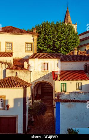 Blick auf die Straßen von Obidos, Bezirk Leiria, Portugal Stockfoto