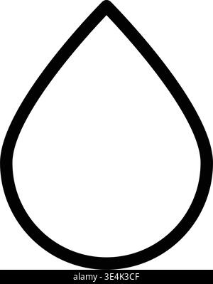 Ein minimalistischer schwarzer Umriss, der einen einzelnen Flüssigkeitstropfen darstellt und oft als Symbol für Wasser-, Öl- oder Wettersymbole verwendet wird. Stock Vektor