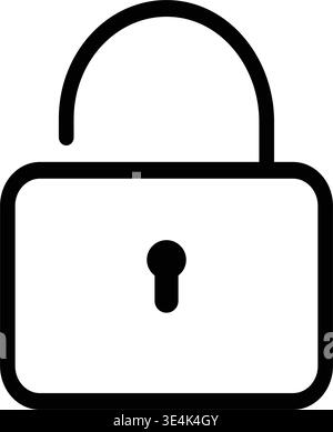 Ein minimalistisches schwarzes Grafiksymbol, das ein stabiles geschlossenes Vorhängeschloss darstellt, das Sicherheit, Privatsphäre, Schutz und sicheren Datenzugriff für Benutzer darstellt. Stock Vektor