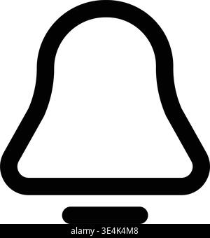 Ein minimalistisches schwarzes Umrisssymbol, das eine Glockenform darstellt und häufig als Benachrichtigungssymbol für Warnungen oder neue Nachrichten verwendet wird. Stock Vektor
