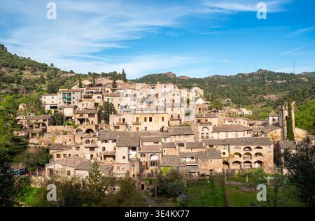 Panoramablick auf die mittelalterliche Altstadt der Mura, Region Bages, Provinz Barcelona, Katalonien, Spanien Stockfoto