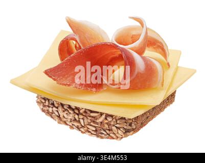Geräucherter Speck auf Weißbrot, Sandwich mit Schweinebraten Stockfoto