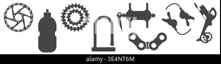 Silhouettenset für Fahrradteile. Vektorabbildung auf transparentem Hintergrund Stock Vektor