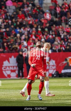Toronto, Ontario, Kanada. März 2026. Richie Laryea #22 von Kanada, nachdem sie eine Gelegenheit während des Internationalen Freundschaftsspiels zwischen Kanada und Island bei BMO verpasst hatte. Am 28. März 2026 in Toronto, Ontario. (Kreditbild: © Leonardo Ramirez/eyepix via ZUMA Press Wire) NUR REDAKTIONELLE VERWENDUNG! Nicht für kommerzielle ZWECKE! Stockfoto