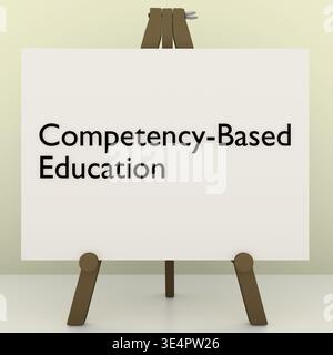 3D-Abbildung eines Stativs mit dem Skript „kompetenzbasierte Ausbildung“ Stockfoto
