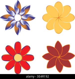 Abstraktes Set aus der Kollektion mit geometrischen, farbenfrohen Blumen und futuristischen Elementen Stock Vektor