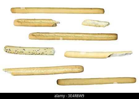 Grissini italienische Brotstäbchen-Gruppe isoliert auf transparentem Hintergrund Stockfoto