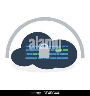 Symbol für sichere Cloud-Datenspeicherung. Cybersicherheit. Cloud mit Vorhängeschloss und Datencodes. Cloud-Computing-Sicherheit, Datenschutz, Datenschutz verschlüsselt.Vector Stock Vektor