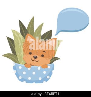 Niedlicher yorkshire-Terrier-Hündchencharakter mit farbenfroher Sprechblase und leerem Textfeld Stock Vektor