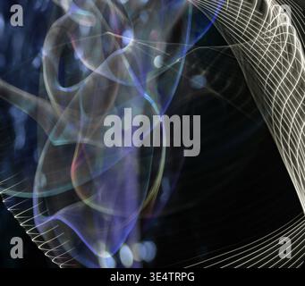 Abstrakte, lange belichtete Lichtspuren mit bunten Bewegungen und selektivem Fokus. Bunte Lichtmuster. Stockfoto