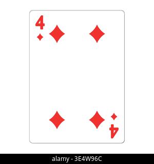 Vier Diamanten. Spielkarte mit goldenen Elementen. Casino-Symbole. Piktogramme für verschiedene Anzüge. Vektorabbildung. Flaches Design für Stock Vektor