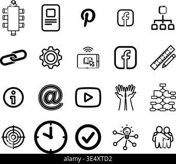 „Eine erstklassige, umfangreiche Sammlung professioneller Vektorlinien und Glyphicons, die speziell für verschiedene Unternehmen und moderne Technologien kuratiert wurden Stock Vektor