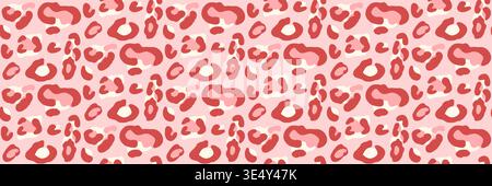 Nahtloses Tiermotiv mit Mini-Leopardenrosette in Rot auf Rosa. Dichter Coquette Spot als Hand gezeichneter Vektor für Mode aop. Weibliches Tier prin Stock Vektor