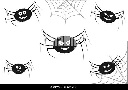 Black Spider Mit Acht Gruseligen Kleinen Beinen Stock Vektor