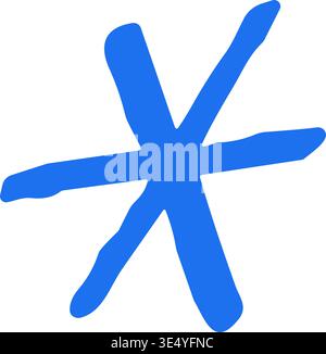 Eine blaue handgezeichnete Kritzelung eines Sterns oder einer Schneeflocke. Die Grunge-Textur verleiht ein skurriles, künstlerisches Gefühl. Eine Vektorillustration für Symbole, Aufkleber, wint Stock Vektor