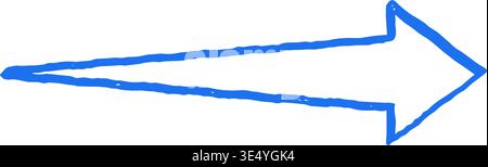 Eine Vektordarstellung eines handgezeichneten Rechtspfeils. Blaues Doodle-Symbol, das die Richtung, die nächste und die Vorwärtsrichtung symbolisiert. Skurriles Grunge-Element mit einem groben te te Stock Vektor