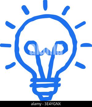 Eine leuchtende Glühlampe, das universelle Symbol für eine neue Idee, Erkenntnis oder Innovation. Diese handgezeichnete Vektor-Illustration mit einer Grunge-Textur ist perfec Stock Vektor