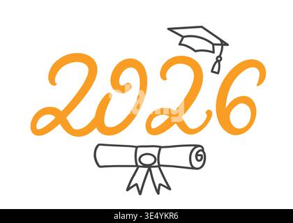 2026 Gratulation mit Vektorbeschriftung mit Graduierungskappe Stock Vektor