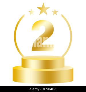 Nummer zwei 2 Vektor. Goldenes Podium. Auszeichnung für den zweiten Platz. Drei-Sterne-Symbol. Nur manueller Vektor. Kein autotrace verwendet. EPS 10. Stock Vektor