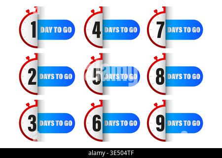 Countdown für Tage eingestellt. Vektor-Timer-Banner. Nummer 1 bis 9. Layout verbleibende Zeit. Nur manueller Vektor. Kein autotrace verwendet. EPS 10. Stock Vektor