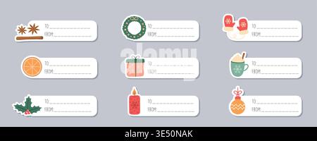 Satz von niedlichen weihnachtsdekoration Aufkleber Papier Tag Vektor Illustration Stock Vektor