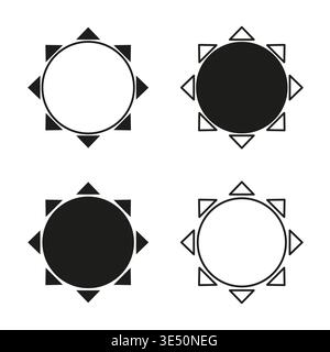 Sonnensymbol gesetzt. Morgenstern Vektor. Details der Kreisform. Schwarzlichtsymbol. Nur manueller Vektor. Kein autotrace verwendet. EPS 10. Stock Vektor