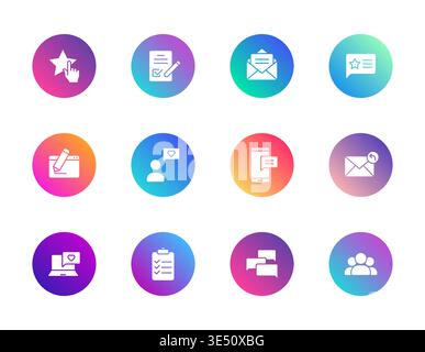 Symbole für digitale Kommunikation eingestellt. Vektorpiktogramme für Messaging, Feedback, Teamwork und Online-Interaktion. Stock Vektor