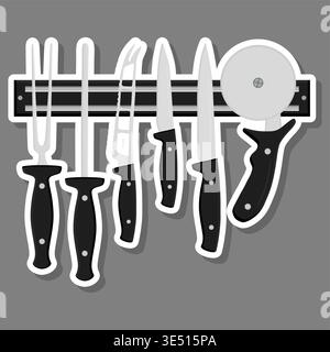 Illustration zum Thema großes farbiges Set verschiedene Arten Messer unterschiedliche Größe für Metzger, Kit-Messermuster bestehend aus Sammlungszubehör für die Metzgerei Stock Vektor