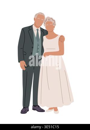 Das alte Paar steht in Hochzeitskleidung Stock Vektor