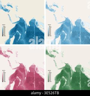 Routen im Indischen Ozean Bathymetrische Ozeantiefe Karte - Gnomonische Projektion - skalierbare mehrfarbige Meeresboden Relief Topographie mit Tiefenlegende Stock Vektor